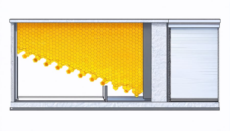 Illustration showing how cellular shades trap air for insulation