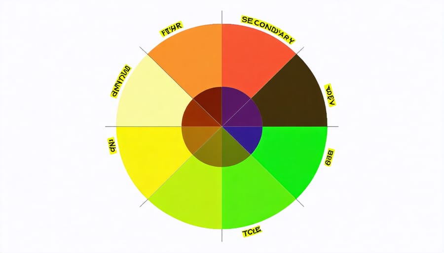 Traditional color wheel diagram displaying primary, secondary, and tertiary colors with their relationships