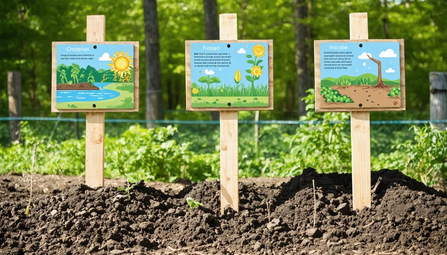 Educational display of composting process in a B&B garden setting