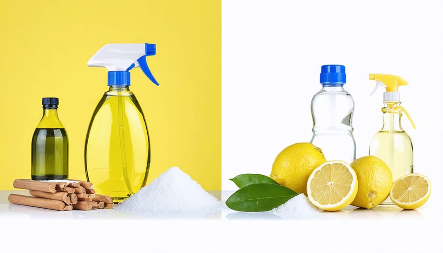 Comparison between traditional cleaning products and eco-friendly natural cleaning ingredients