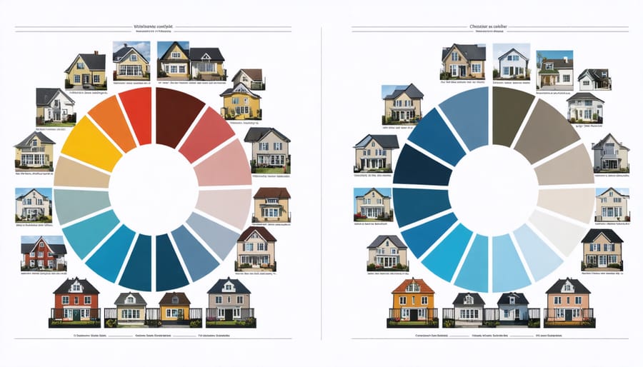 Exterior home color schemes with harmonious paint combinations