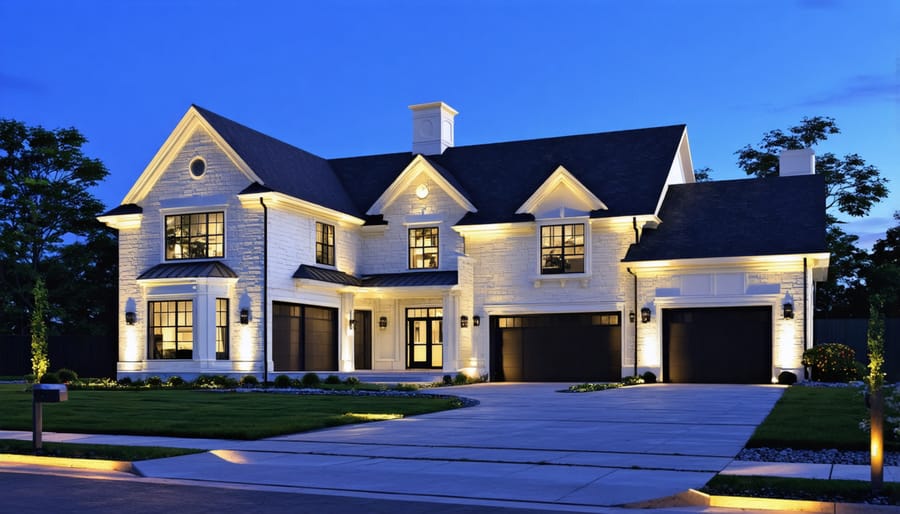 Exterior home lighting design showcasing various lighting techniques and fixtures