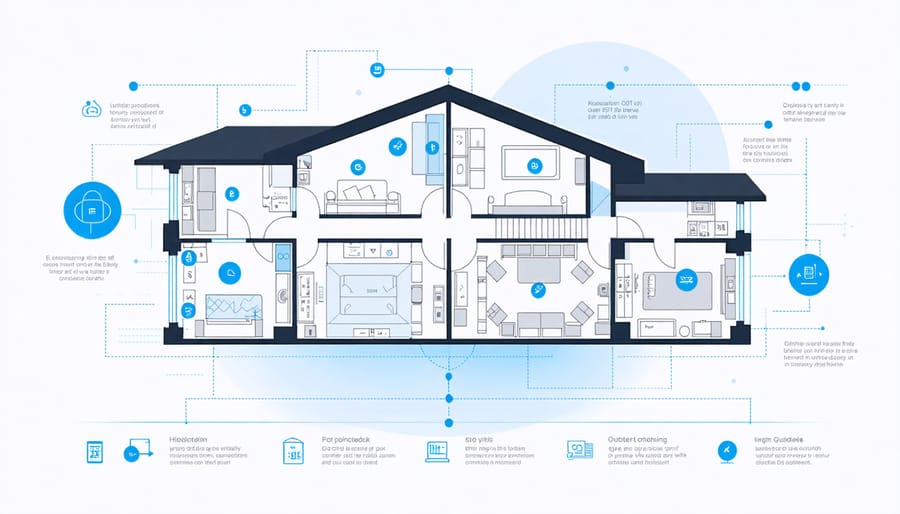 Interactive diagram of integrated AI security system components in a home