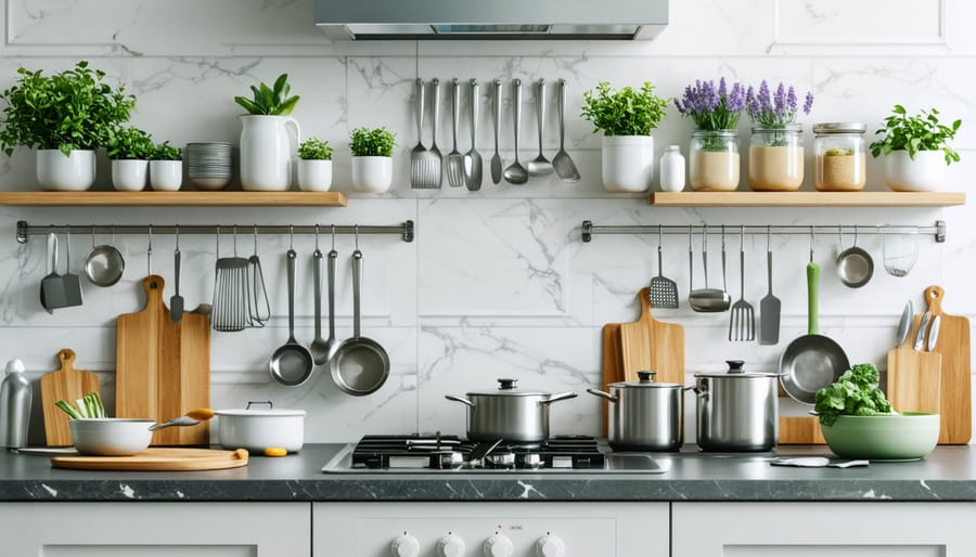 Streamlined kitchen counter showing minimal essential appliances and clear workspace