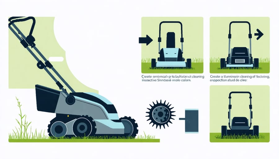 Step-by-step robot mower maintenance procedures including blade cleaning