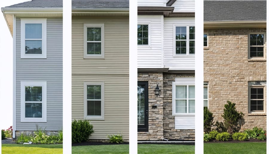 Various types of house siding materials displayed in a comparative layout