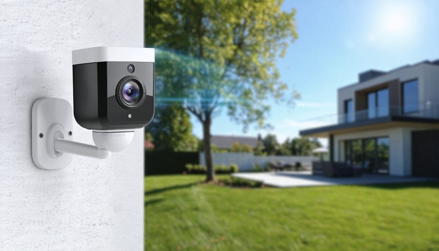 Smart security camera displaying AI-powered facial recognition and person detection