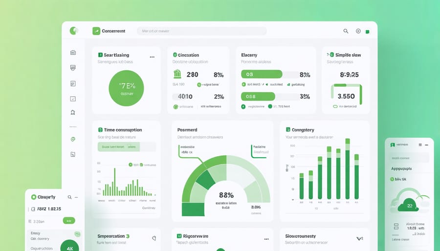 Digital dashboard displaying home energy usage statistics and cost savings graphs