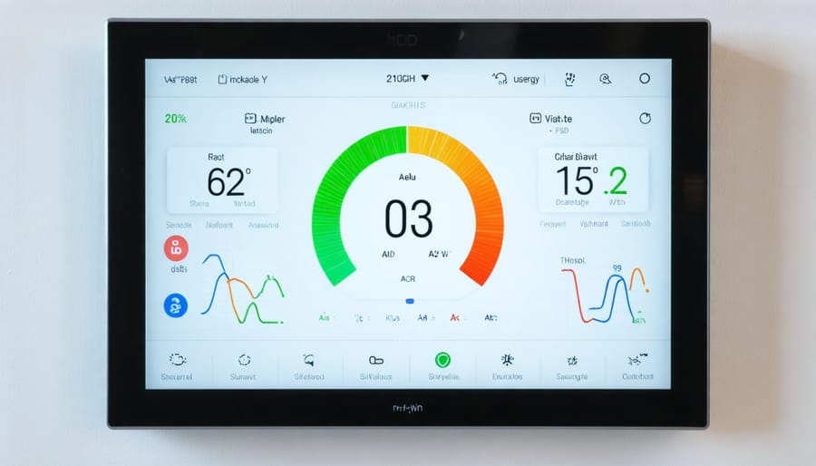 Smart thermostat display with energy consumption graphs and automated settings