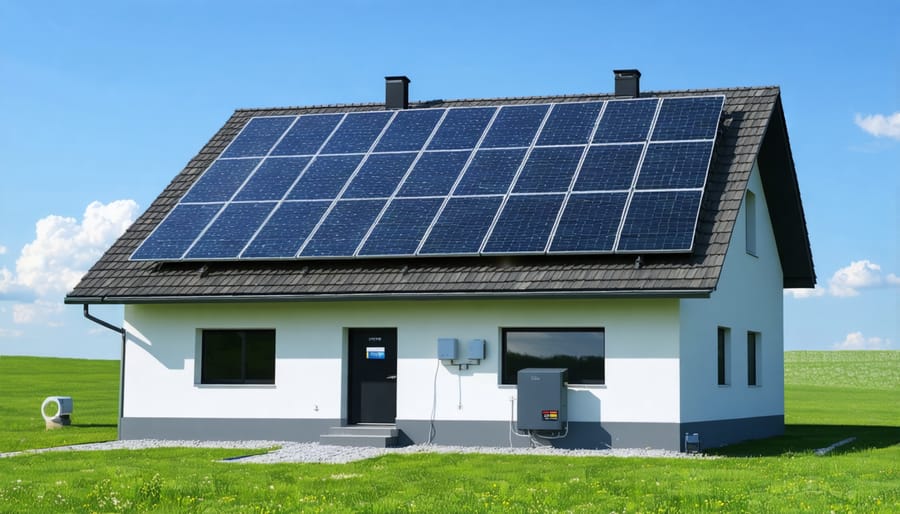 Rooftop solar installation with visible connection to home battery storage system