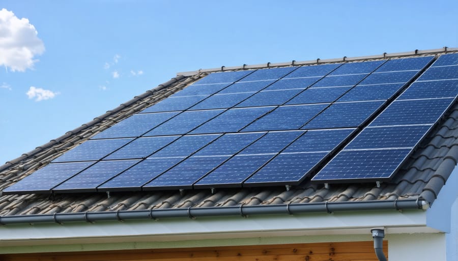 Solar panel installation with battery storage unit and monitoring system