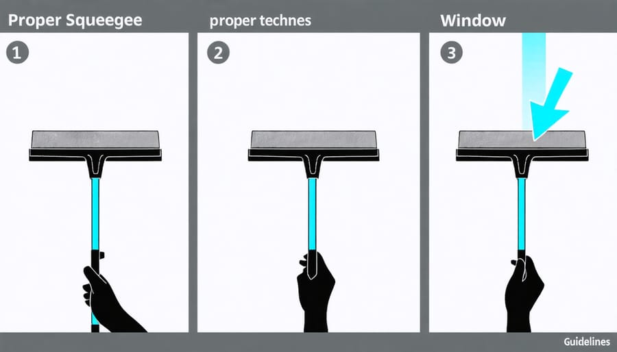 Proper window cleaning technique demonstration with squeegee movement patterns