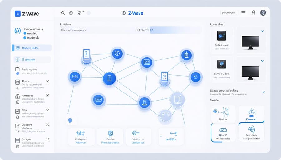 Interactive dashboard displaying Z-Wave device network connections and signal mesh topology